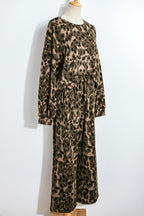 Leopard Print Raw Seam Patchwork Pullover Drawstring Loose Pant Set