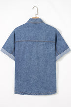 Ashleigh Blue Button Flap Pocket Cuffed Short Sleeve Denim Shirt