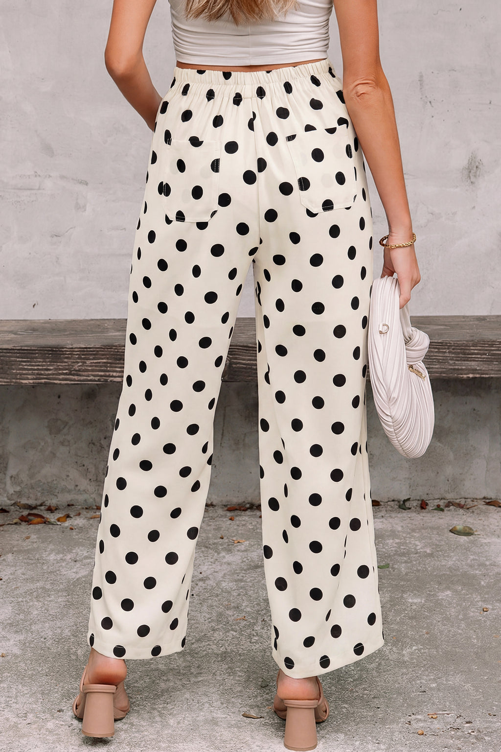 Polka Dot Print Patched Pocket Loose Pants