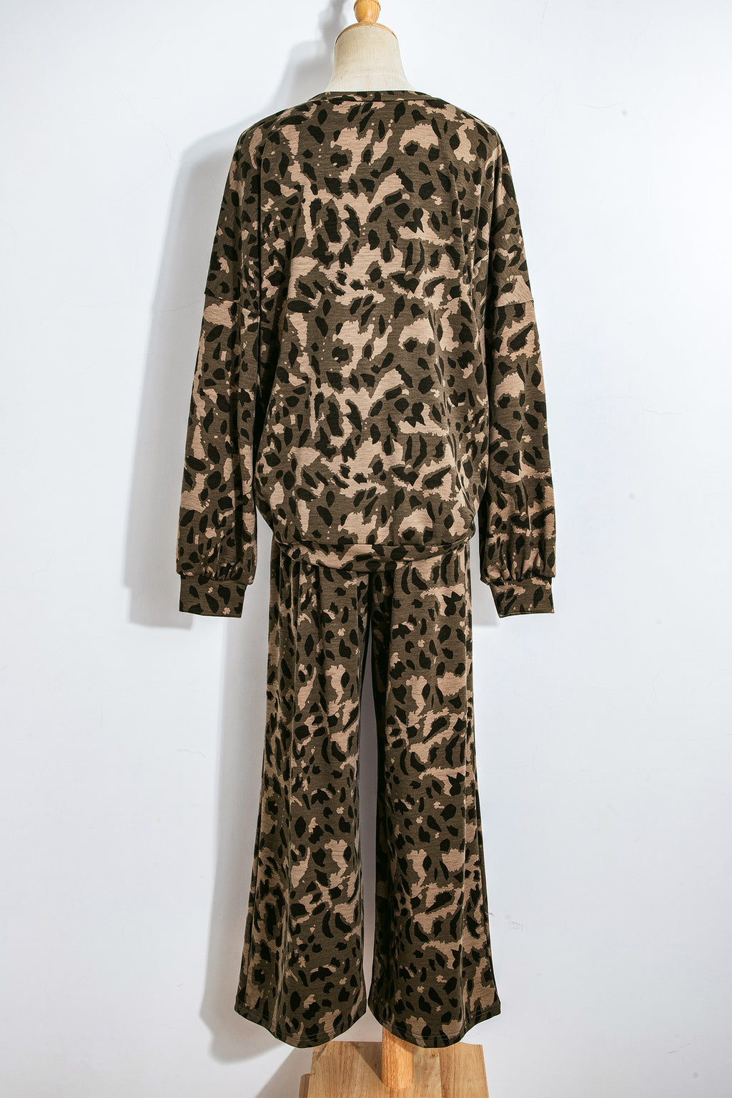 Leopard Print Raw Seam Patchwork Pullover Drawstring Loose Pant Set