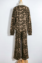 Leopard Print Raw Seam Patchwork Pullover Drawstring Loose Pant Set