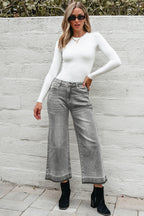 Grey Raw Hem Straight Leg Loose High Waist Jeans