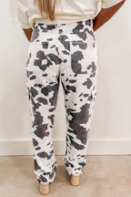 Brown Cow Spots Printed Multi Pocketed Jeans