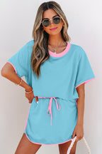 Color Block Edge Drop Shoulder T Shirt and Skort 2Pcs Set