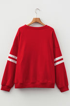 Light Grey Varsity Striped Detail Crew Neck Plus Sweatshirt
