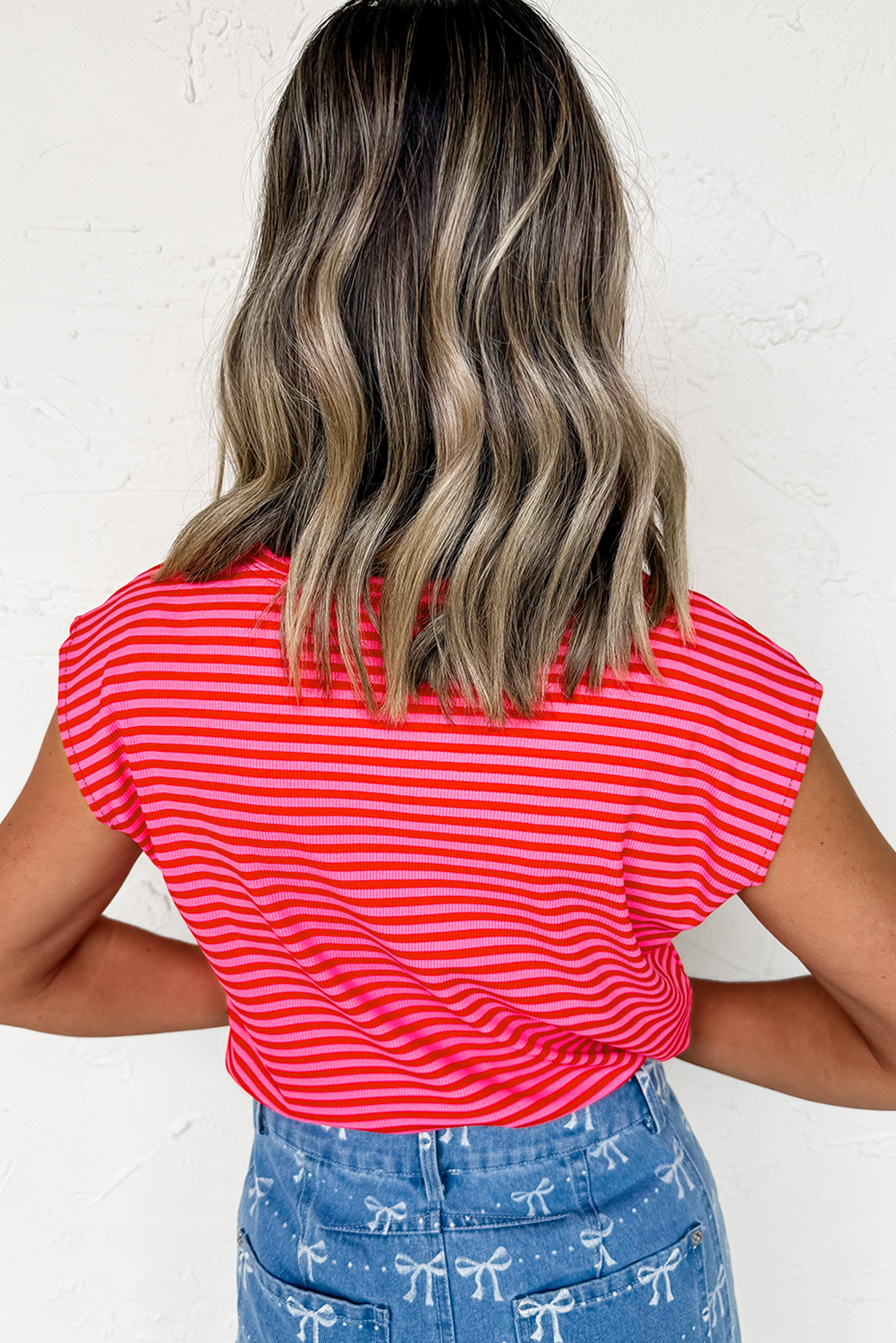 Red Stripe MAMA Graphic Cap Sleeve T Shirt