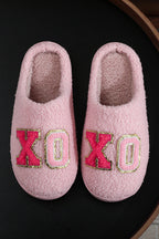 XO XO Glitter Trim Letter Patched Plush House Slippers