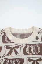 Light Blue Bows & Horseshoes Pattern Western Fashion Print Sweater
