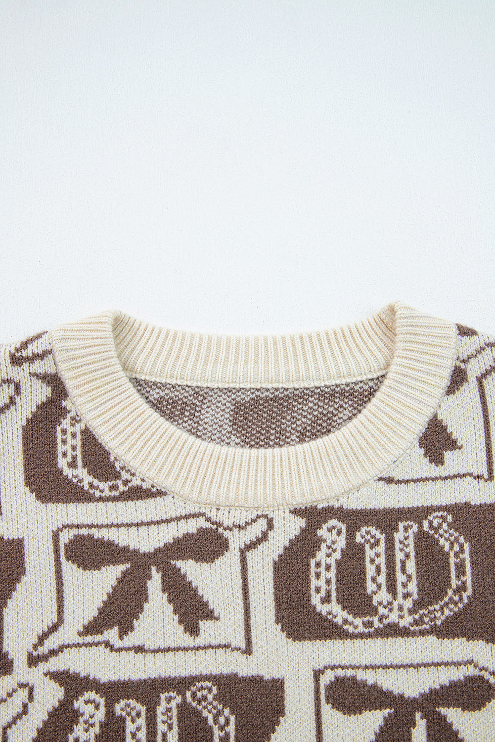 Light Blue Bows & Horseshoes Pattern Western Fashion Print Sweater
