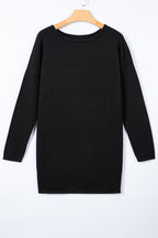 Black Asymmetric Neck Batwing Sleeve Shift Mini Sweater Dress