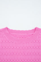 Fiery Red Trendy Pattern Knit Ribbed Cuffs Crew Neck Sweater