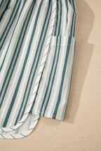 Grey Stripe Elastic Waist Cargo Pocket Casual Shorts