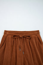 Chestnut Drawstring Elastic Waist Casual Corduroy Pants
