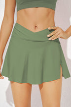 Green Criss Cross Waist Flared Swim Skirt