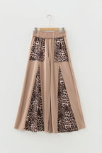Straw Yellow Mineral Wash Leopard Patchwork Wide Leg Pants