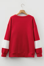 Fiery Red Colorblock Drop Shoulder Baggy Sweatshirt