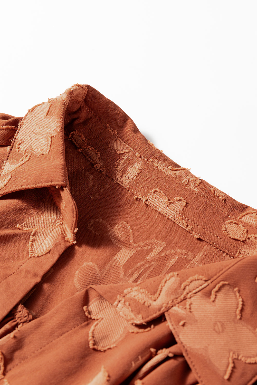 Cinnamon Plus Size Textured 3D Flower Pattern Ruffle Hem 3/4 Sleeve Long Dress