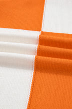 Orange Checkered Bubble Sleeve Drop Shoulder Open Cardigan