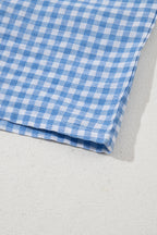 Blue Gingham Printed High Waist Shorts
