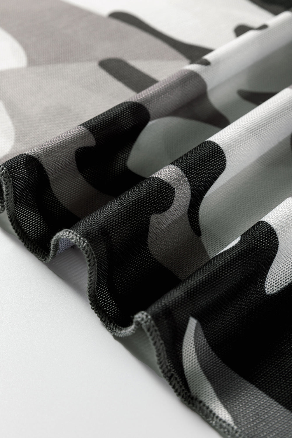 Western Fashion Camouflage Print Mesh Long Sleeve Top