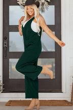 Evergreen Corduroy V Neck Patched Pocket Sleeveless Jumpsuit
