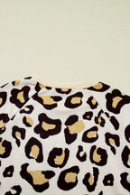 Khaki Leopard Long Sleeve Shift T Shirt Dress with Pockets