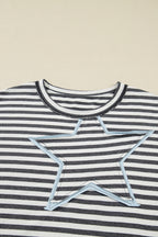 Gray Stripe Contrast Star Stitched Plus Size Long Sleeve Top