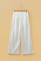 Jet Stream Drawstring Elastic Waist Button Pleated Detail Wide Leg Pants