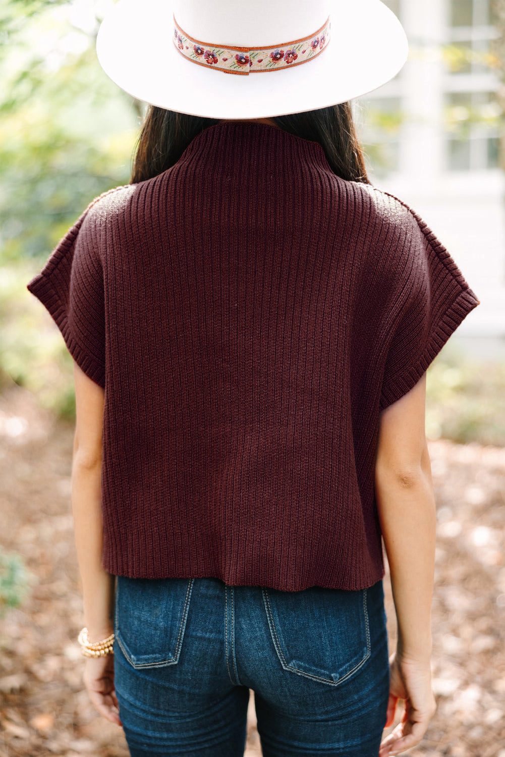 Dark Blue Patch Pocket Ribbed Knit Short Sleeve Sweater