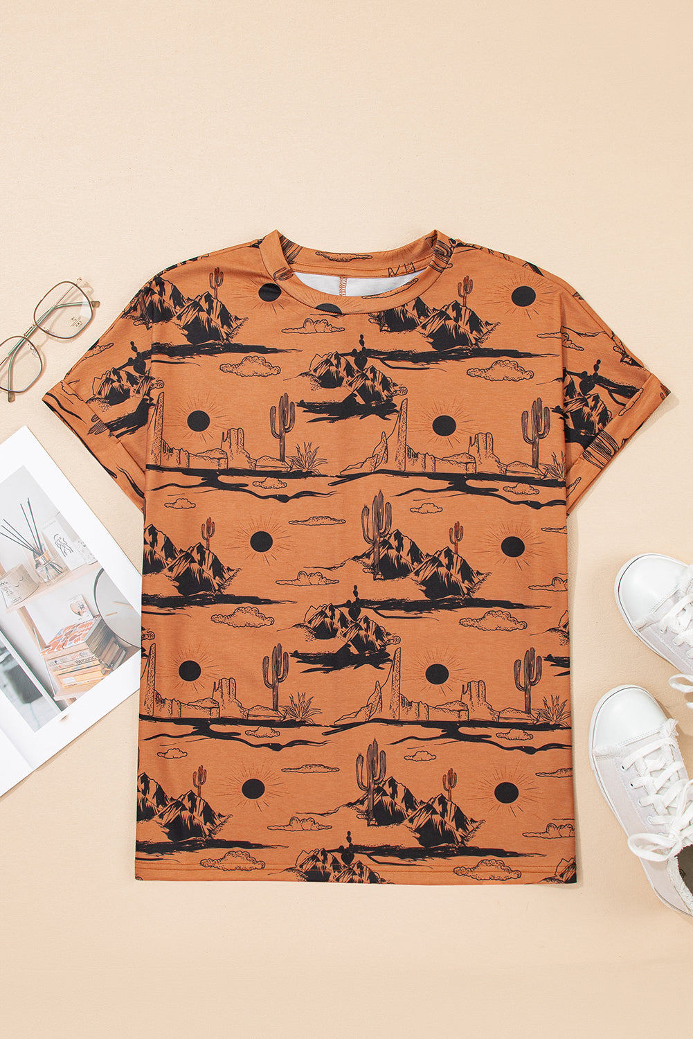Desert Sand Print Short Sleeve Knit Top