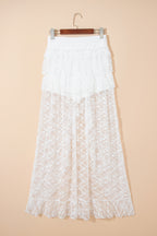 White Sheer Lace Frilly Ruffles High Low Long Skirt