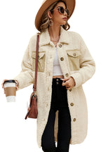 Contrast Flap Pocket Single Breasted Teddy Coat