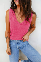 Rose Red Mineral Wash V Neck Tank Top