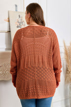Redwood Burl Mixed Pattern Knitted Open Front Plus Cardigan