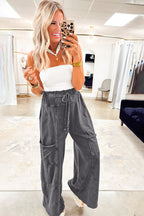 Mineral Wash Lace-up High Waist Raw Hem Patched Pocket Pants