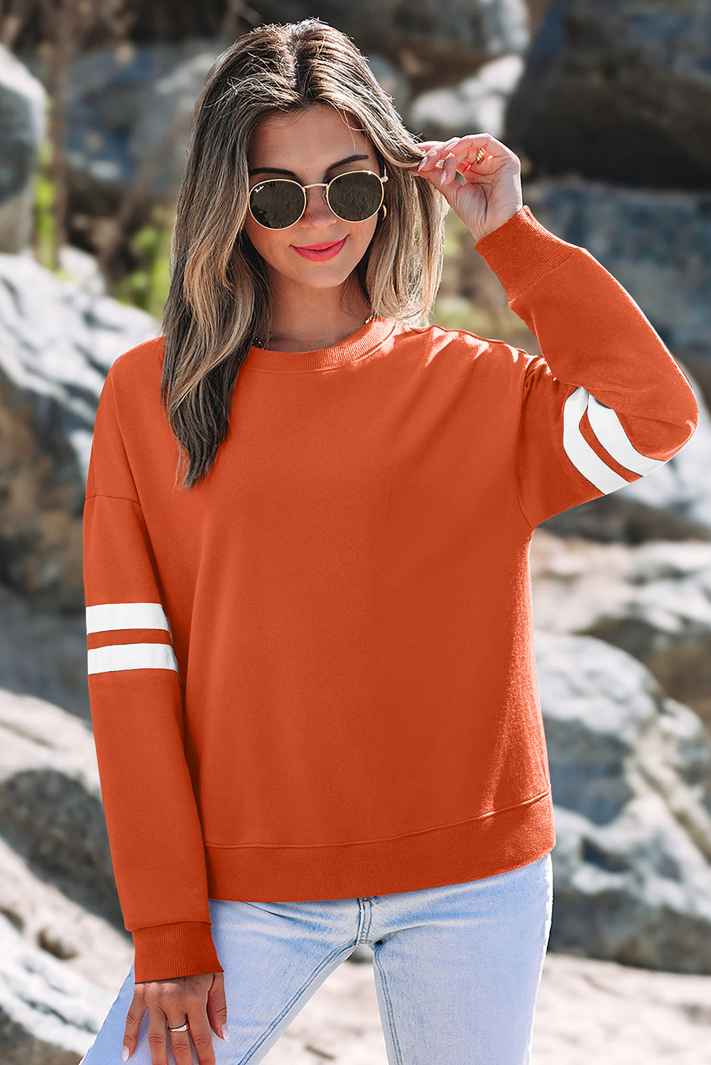 Tillandsia Purple Varsity Striped Detail Drop Shoulder Oversized Sweatshirt