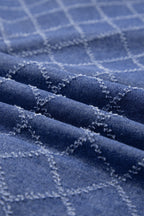 Sail Blue Rhombus Textured Collar Buttoned V Neck Denim Sleeveless Mini Dress