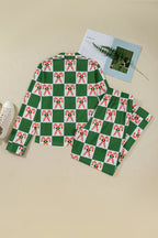 Green Holly Jolly Checkered Pattern 2pcs Long Pyjama Set