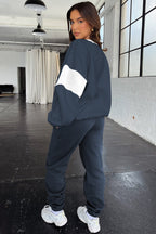 Black Drop Shoulder Loose Sweatshirt and Joggers Active Set