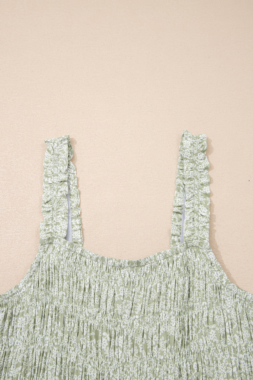 Green Smocked Bodice Square Neck Sleeveless Floral Jumpsuit