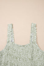 Green Smocked Bodice Square Neck Sleeveless Floral Jumpsuit