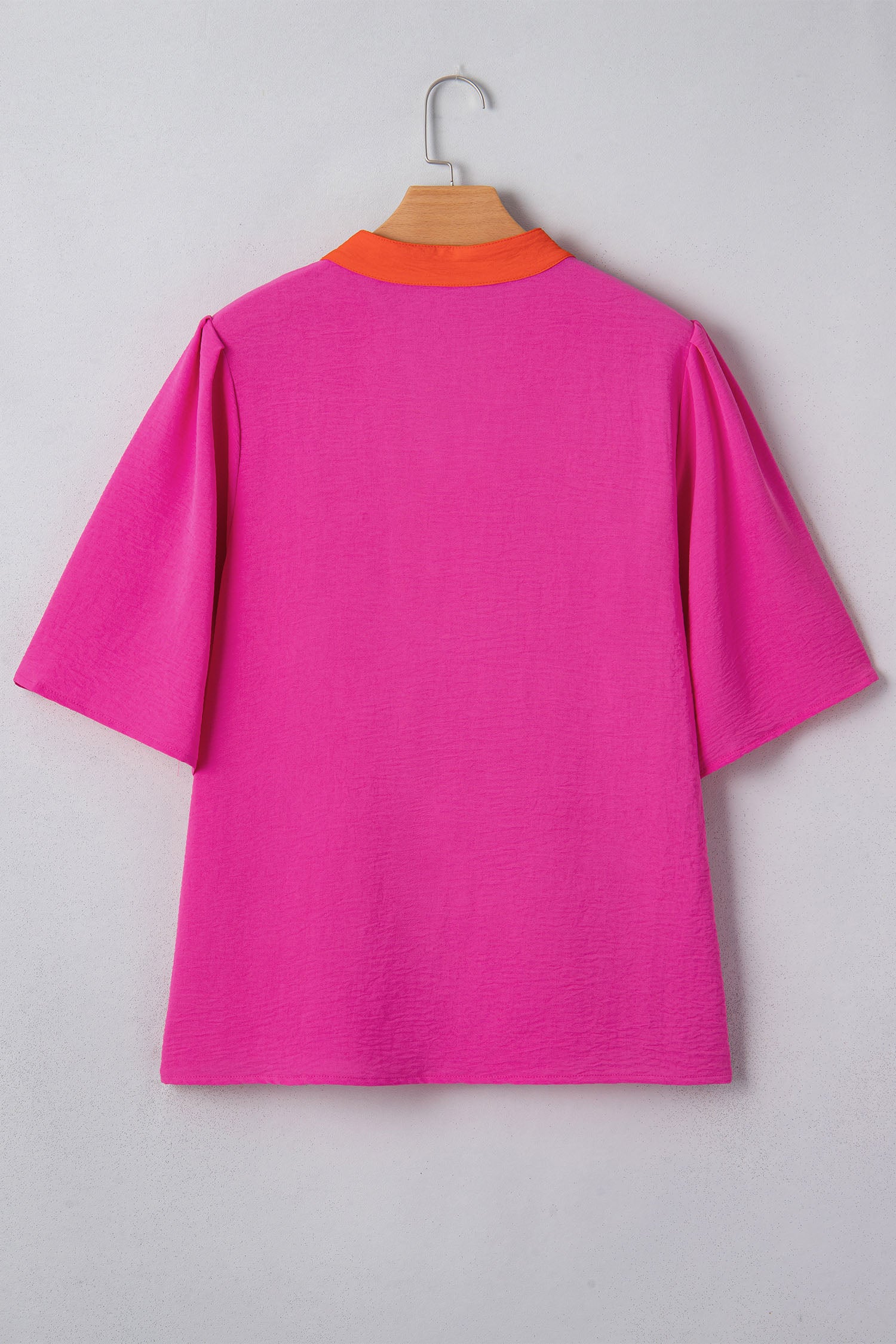 Rose Red Contrast V Neck Colorblock Wide Short Sleeve Top