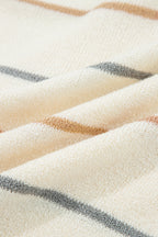 Multicolour Striped Buttoned Front V Neck Drop Shoulder Cardigan Sweater