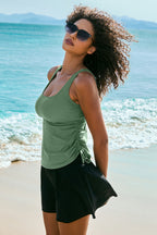 Mist Green Scoop Neck Adjustable Tankini and Matching Skort Bathing Suit