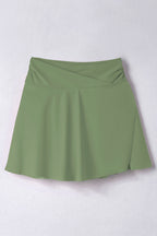 Green Criss Cross Waist Flared Swim Skirt