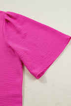 Rose Red Contrast V Neck Colorblock Wide Short Sleeve Top