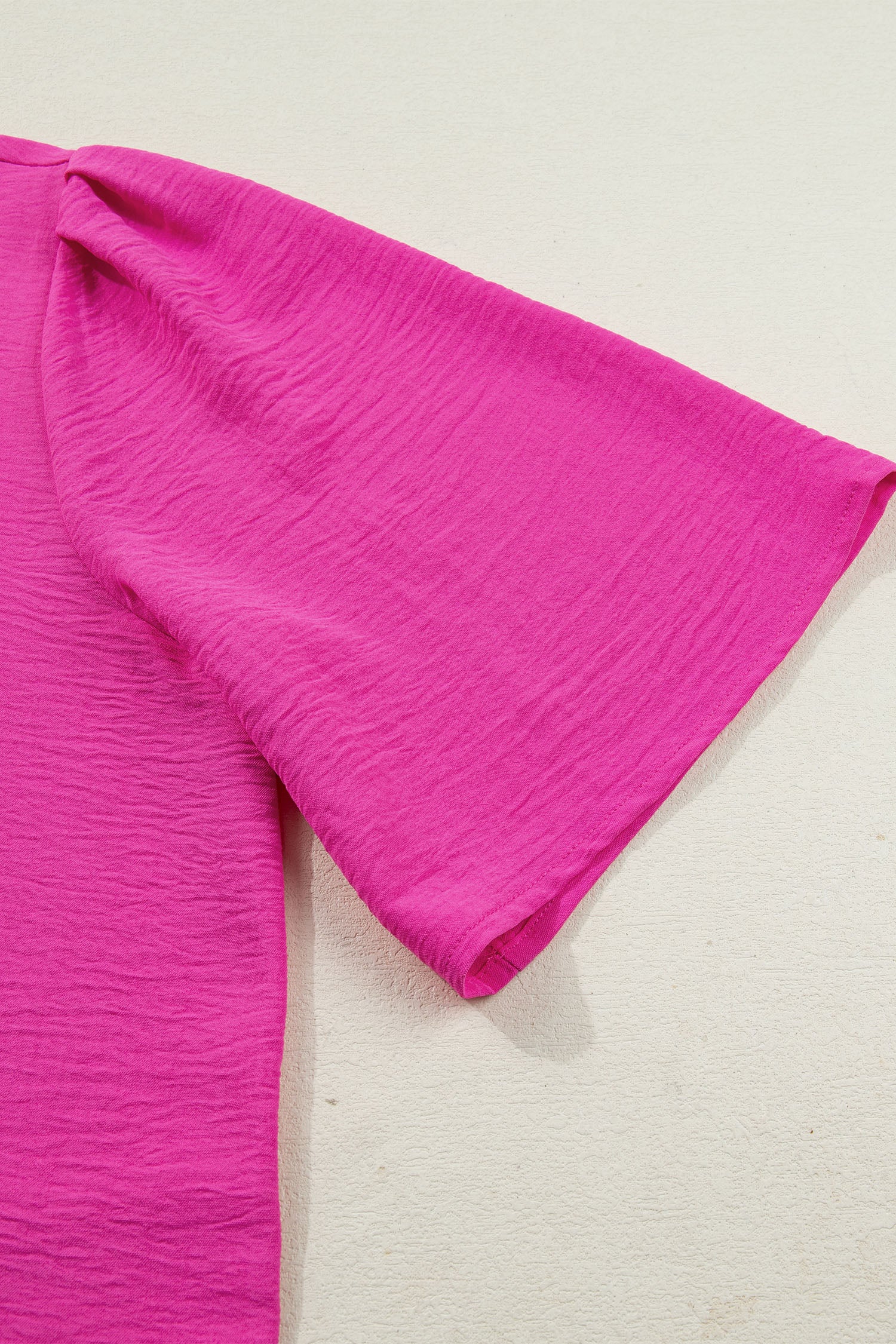 Rose Red Contrast V Neck Colorblock Wide Short Sleeve Top