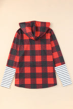 Fiery Red Christmas Plaid Striped Patchwork Drawstring Hoodie