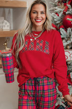Red Plaid Mama Graphic Christmas Holiday Crewneck Pullover and Pants Two Piece Lounge Set