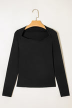 Black Crisscross Boat Neck Long Sleeve Slim Top